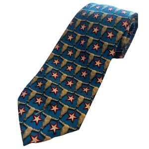 Circle S Neckwear Men's Tie 3” Blue Longhorn & Star Patterned Cowboy Necktie